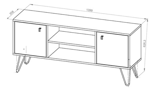 Mueble De Tv Rack Para Tv Led Tele Televisor Hasta 60'' Con 2 Puertas 2 Estantes Mdf 140cm Color Atakama Negro Industrial Patas De Hierro Dielfe Re141 Atakama