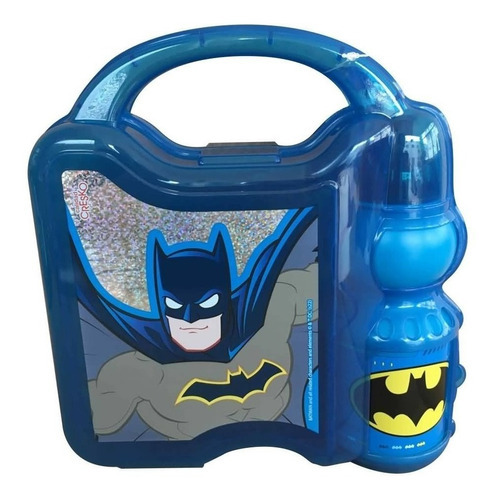 Lunchera Escolar De Plástico Trae Botella Cresko Batman Dc Color Azul Animales