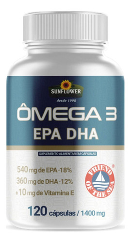 Omega 3 Eph+dha , Vitamina E 1400mg 120 Cápsulas Sunflower. Sabor Natural