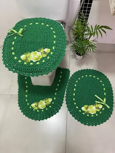 Jogo de banheiro em croche 3 peças decoração verde. em Promoção na