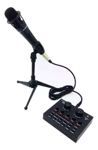 Kit Micrófono Condensador Con Tarjeta Sonido V8 Efecto 4en1
