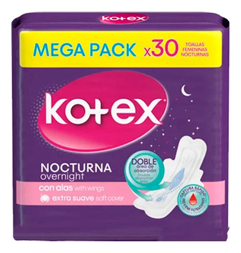 Toallas Sanitarias Kotex Mega Pack Nocturnas 30unds
