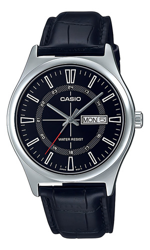 Reloj pulsera Casio MTP-V006L-1CUDF con correa de cuero color negro - bisel plateado