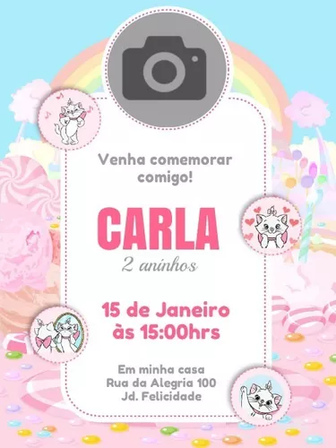 Convite Aniversário Festa Criança - Gata Gatinha Marie 01