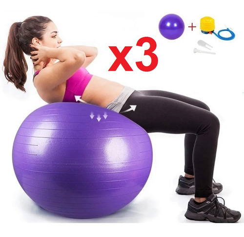 Set De 3 Balones De Yoga Fitball 50cms. Con Inflador (t1245)