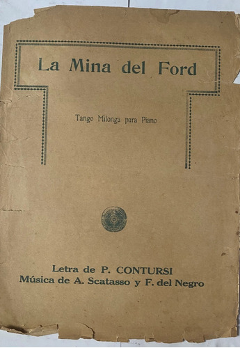 Antigua Partitura De Tango, Contursi: La Mina Del Ford  Mv