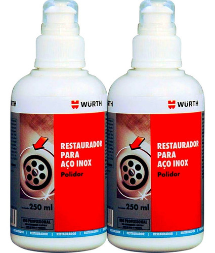 02 Restaurador Limpeza Para Aço Inox Latão Wurth 250ml Cor Branco