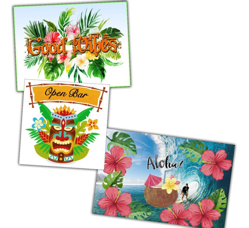 Imagem 1 de 2 de 3 Painéis Poster Decoração Festa Havaiana - Good Vibes Aloha