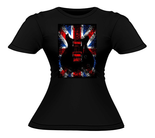 Polera Mujer Algodón Rock Britanico Bandera Guitarra