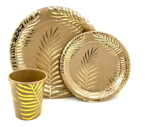 Set 10 Platos 23cm + 10 Platos 18cm + 10 Vasos  Palma Gold