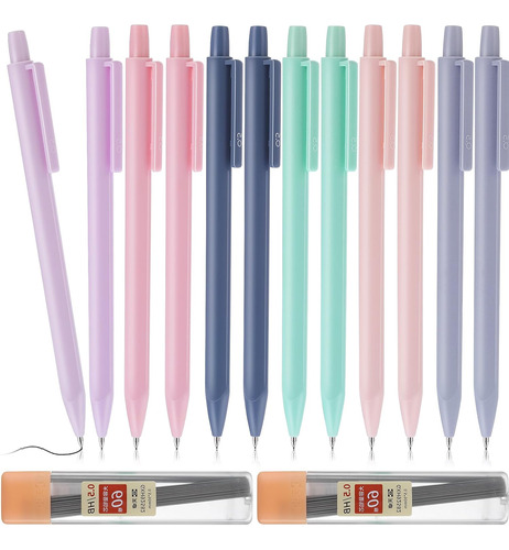 12pcs Pastel Mechanical Pencil With 120pcs Hb Lead Refi...