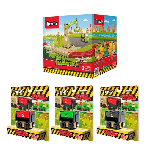 Trencity Grúa Magnetica Verde + 3 Vagones - Tienda Oficial -