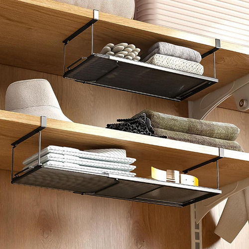 Prateleira De Armazenamento Extensível Sob A Mesa, Preto