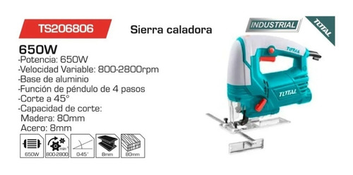 Imagen 5 de 12 de Sierra Caladora Total 650w Velocidad Variable + 5 Hojas