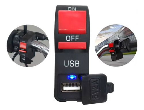 Cargador Usb Moto Apagador Luces Con Switch Corta Corriente