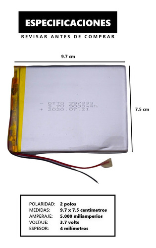 Bateria De Tablet Color Tab 7 2 Polos 3.7 Volts 5000 Amperes