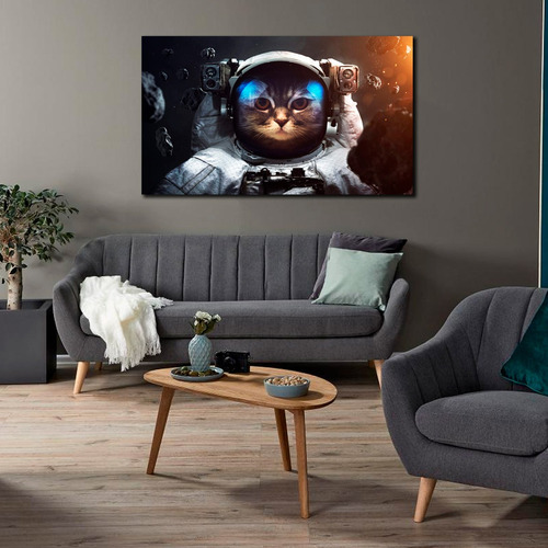Cuadro Decorativo Lienzo Canvas Gato Astronauta Arte Pop