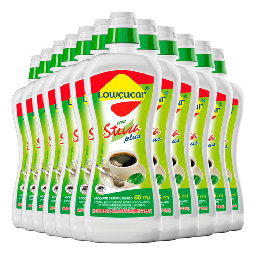Adoçante Líquido Com Stevia Diet Lowçucar 65ml - Kit Com 12