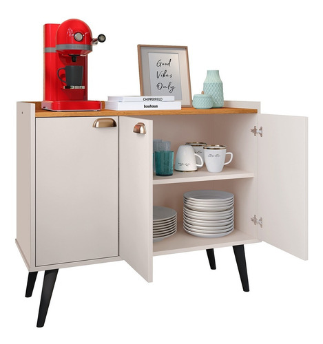 Buffet Cozinha Cantinho Do Café Truzzi Luxo Com 3 Portas Cor Off white/Cinamomo