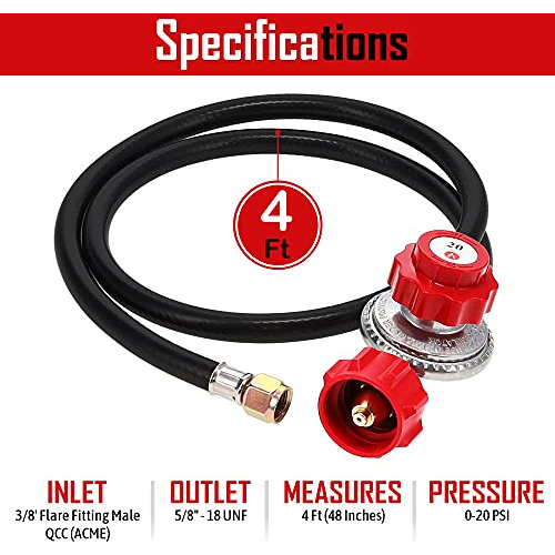 2109-red 4 Ft High Pressure 0-20 Psi Adjustable Regulat...