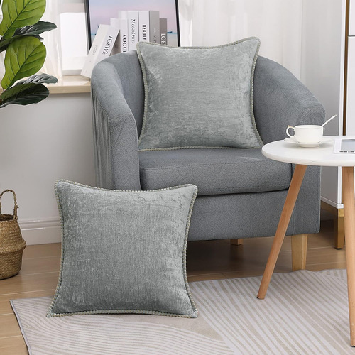 2 Piezas Fundas de Cojins Para Sofás Decorativos, Fundas Suaves Para Cojines Chenier, 45x45cm, Color Gris