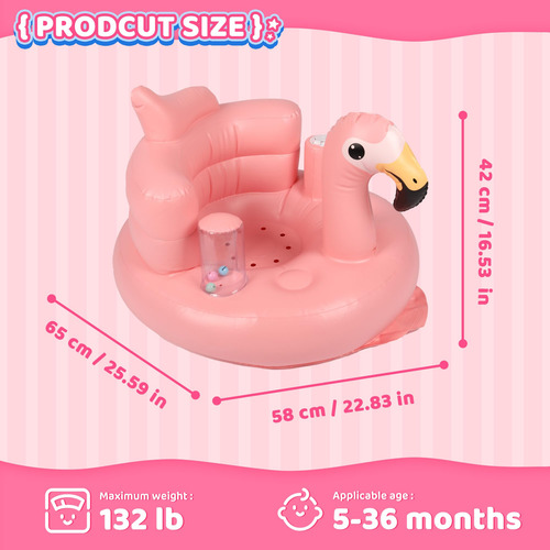 Asiento Inflable Para Bebé Con Campanas, 5-36 Meses, Rosa