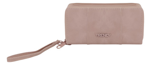 Billetera Trendy Doble Apertura Organizador Interno 18342 Color Rosa Diseño De La Tela Liso