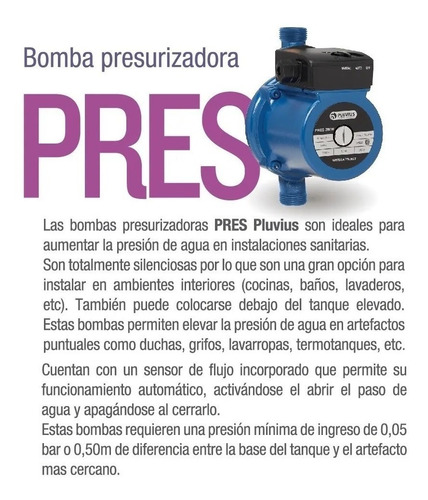 Imagen 2 de 6 de Bomba De Agua Presurizadora Pluvius 500w 4 Baños Pres 17 Mts