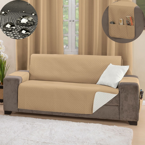 Manta Para Sofa Retratil Grande Impermeavel Com Porta Objeto Cor Cáqui/palha Liso