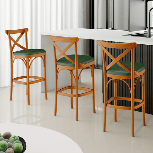 Kit 03 Banquetas Cozinha Sala Jantar Estof Ávila Cour Verde