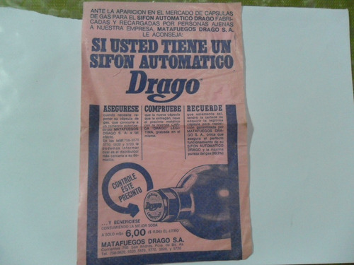 Drago Antigua Publicidad Sifon Automatico Cima Recarga Carga