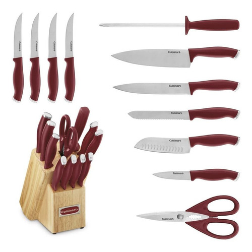 Set Cuchillos Rojos Cuisinart 12pzs C/ Cubo Acero Inoxidable