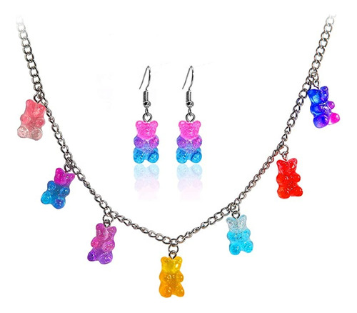 Pack Collar Y Aretes Gummy Bear Osito De Goma Y2k Aesthetic 