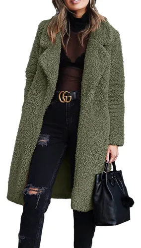 Abrigo Pare Mujer Sherpa Solapa De Larga Top Felpa Invierno