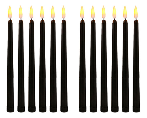 12 Velas Led Negras Para Cumpleaños, Color Amarillo, Sin Lla