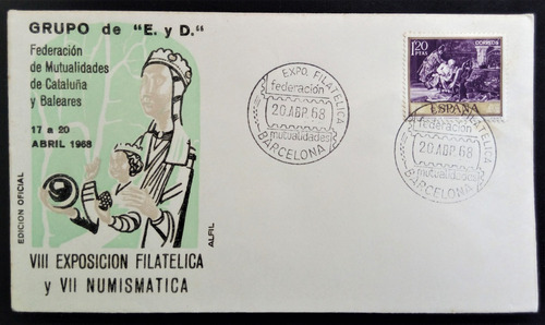 España, Sobre 8va Exposición Filatélica Cataluña 1968 L15326