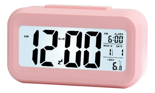 Reloj Digital Escritorio Lcd Numeros Grandes Temperatura Fecha Elegante Rosa 