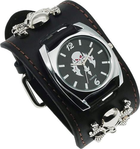 Good Leather Punk Skull - Reloj De Pulsera De Cuarzo