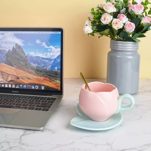 Z Taza De Tulipan Rosa, Taza En Forma De Flor Tulipanes,