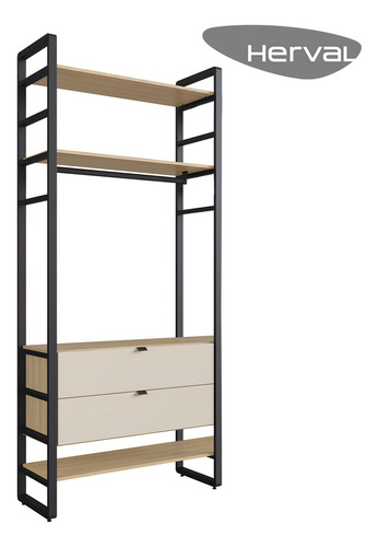 Closet Aberto com 2 Gavetas Herval Valence, Off White/Cedro