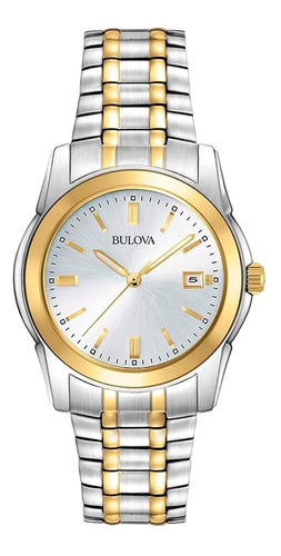 Reloj Bulova Hombre 98h18 Acero Combinado Calendario Clásico Color de la malla Plateado / PVD Dorado Color del bisel Dorado Color del fondo Plateado
