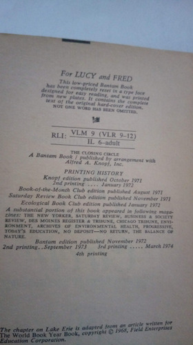 The Closing Cirlce Nature Man And Technology Commoner 1974 (Usado)