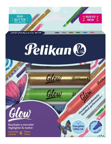 Marcador Pelikan Reslatador Glow Glitter X 6