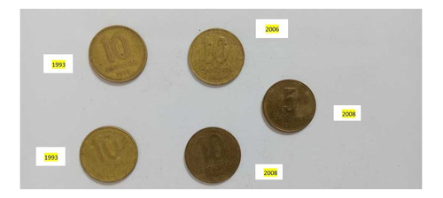 7 Monedas De Argentina De 5-10-25 Centavos Y Una De Subte