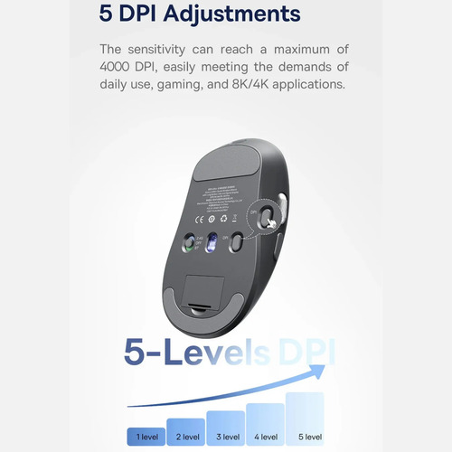 Mouse Sem Fio Baseus Bluetooth 4000dpi Longa Espera Recarreg Cinza