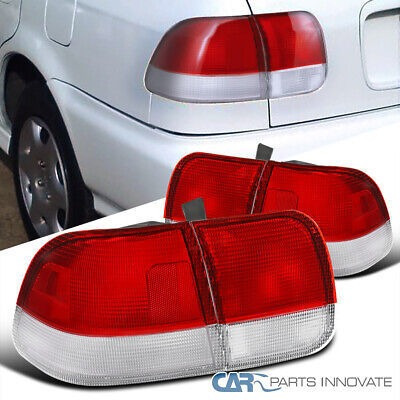 Fits 96-98 Honda Civic 4dr Sedan Red/clear Tail Lights R Ttx