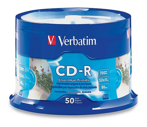 50 Discos Verbatim 95005 52x Cd-r Imprimibles Color Plata