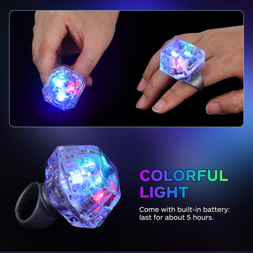 12pcs Led Flashing Light Up Ring Toys Simulation Big Diamond