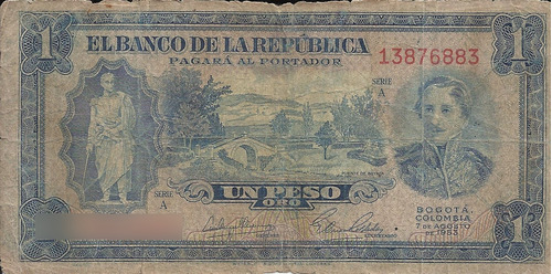 Colombia 1 Peso Oro 7 Agosto 1953