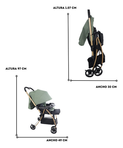 Carriola Para Bebe Prinsel Golf Lx Plegable Reversible Verde Musgo Negro